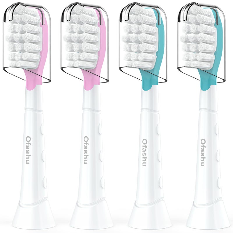 Ofashu Kids Toothbrush Heads Compatible with Electric Philips Sonicare Handle, Replacement Heads Compact for Child 3-7 Years Old, Pink&Green 4 Pack